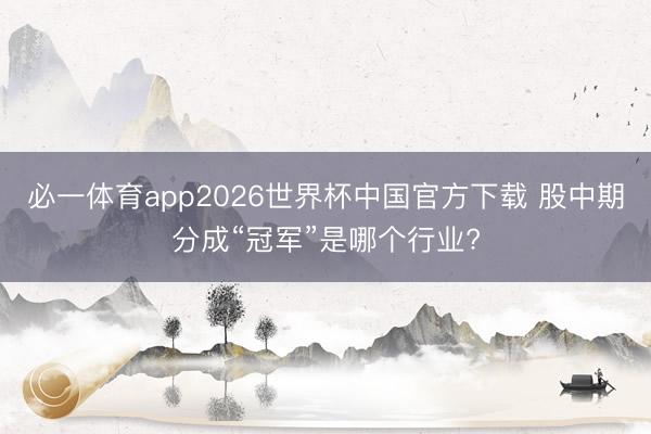 必一体育app2026世界杯中国官方下载 股中期分成“冠军”是哪个行业?