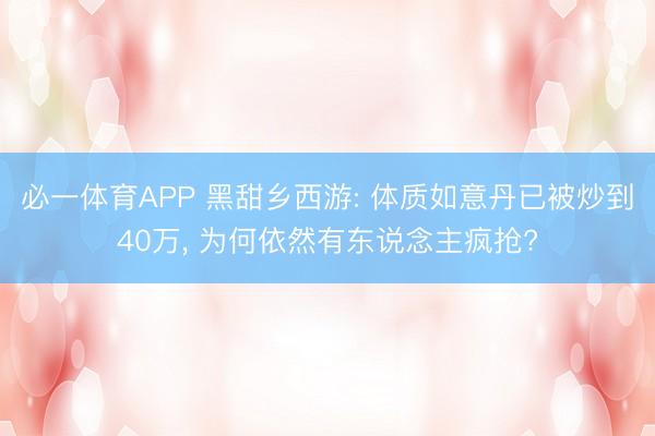 必一体育APP 黑甜乡西游: 体质如意丹已被炒到40万, 为何依然有东说念主疯抢?